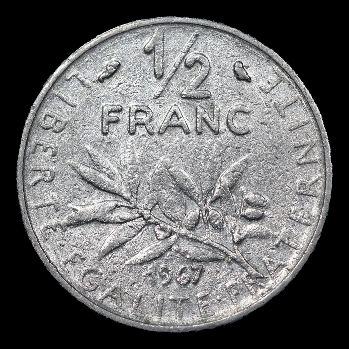 1966 France 1/2 Franc KM# 931.1 Grades xf