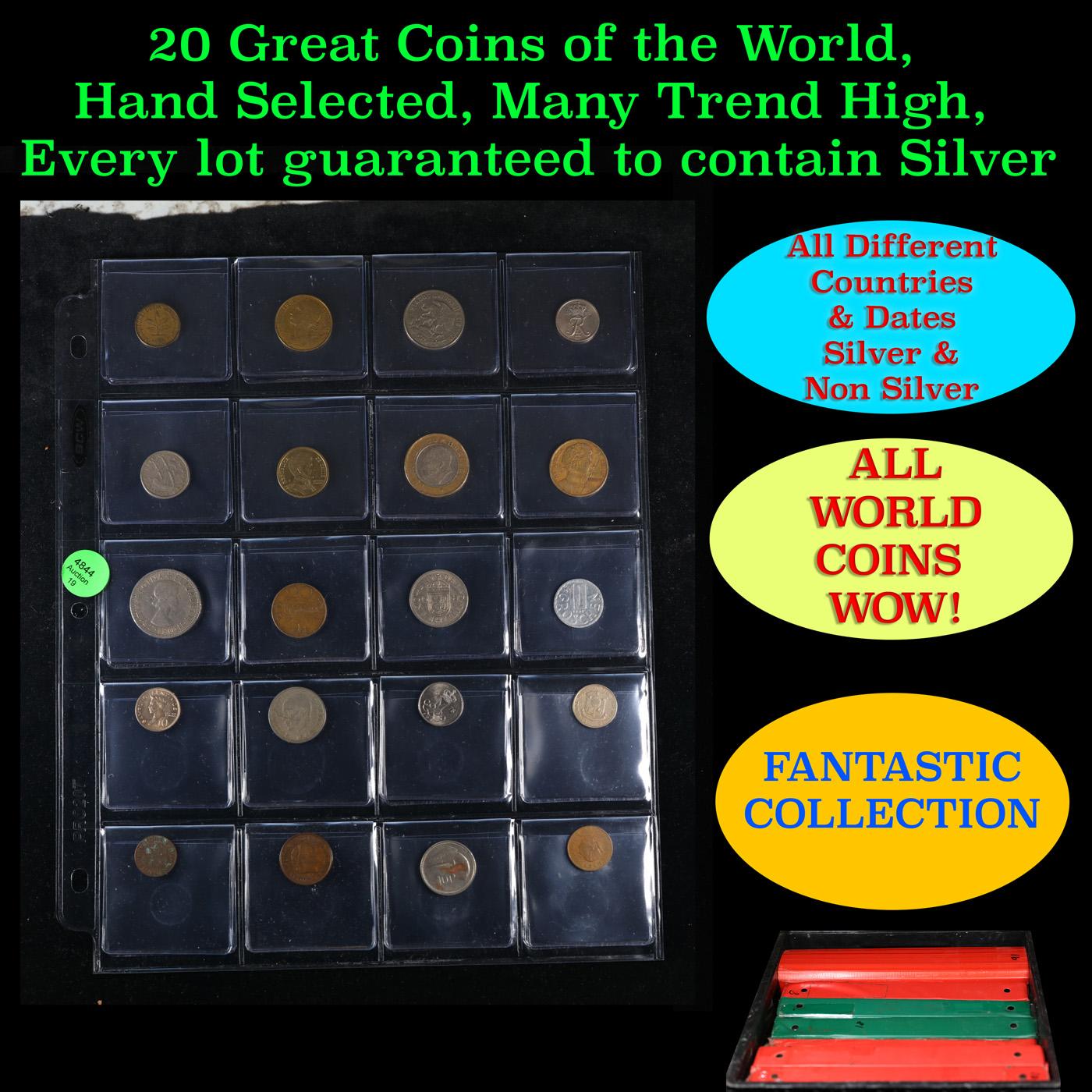 20 Great Coins of the World, hand selected, many trend high, every lot guaranteed to contain Silver.