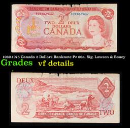 1969-1975 Canada 2 Dollars Banknote P# 86a, Sig. Lawson & Bouey Grades vf details