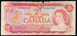 1969-1975 Canada 2 Dollars Banknote P# 86a, Sig. Lawson & Bouey Grades vf details
