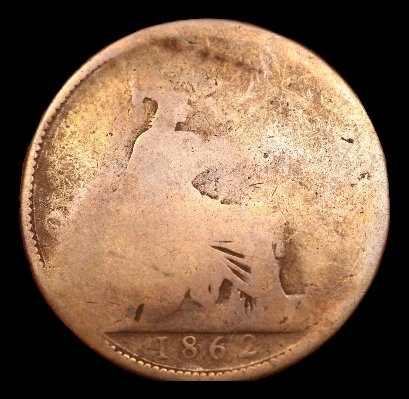 1862 Great Britain Penny Km-749 Queen Victoria Grades ag