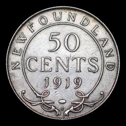 1919C Newfoundland (Canada Provincial) 50 Cents Silver KM# 12 Grades Choice AU