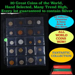 20 Great Coins of the World, hand selected, many trend high, every lot guaranteed to contain Silver.