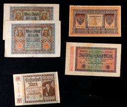 Group of 8 Early 1900's WWI German Hyperinflation Notes