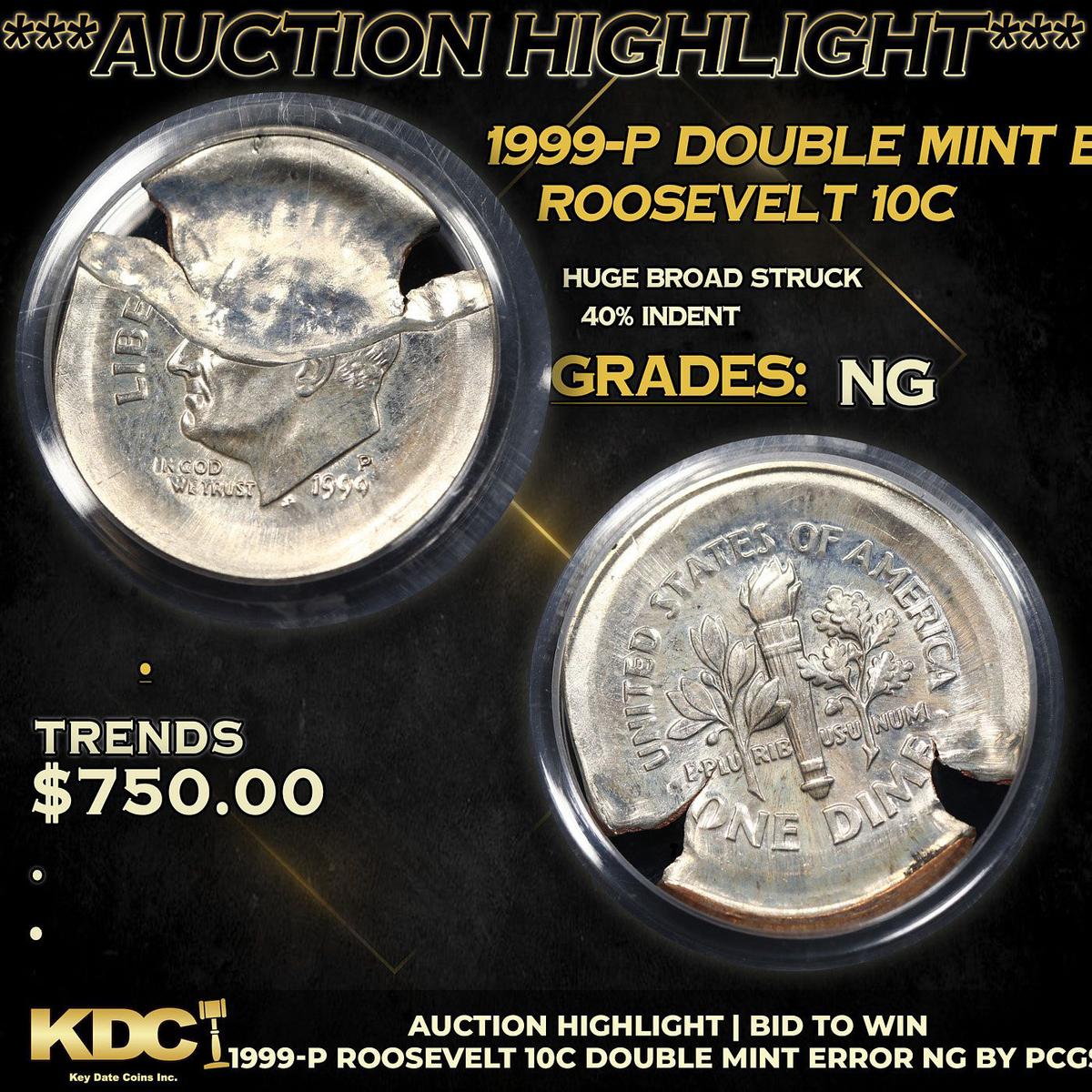 ***Auction Highlight*** PCGS 1999-p Roosevelt Dime DOUBLE Mint Error 10c Graded NG By PCGS (fc)