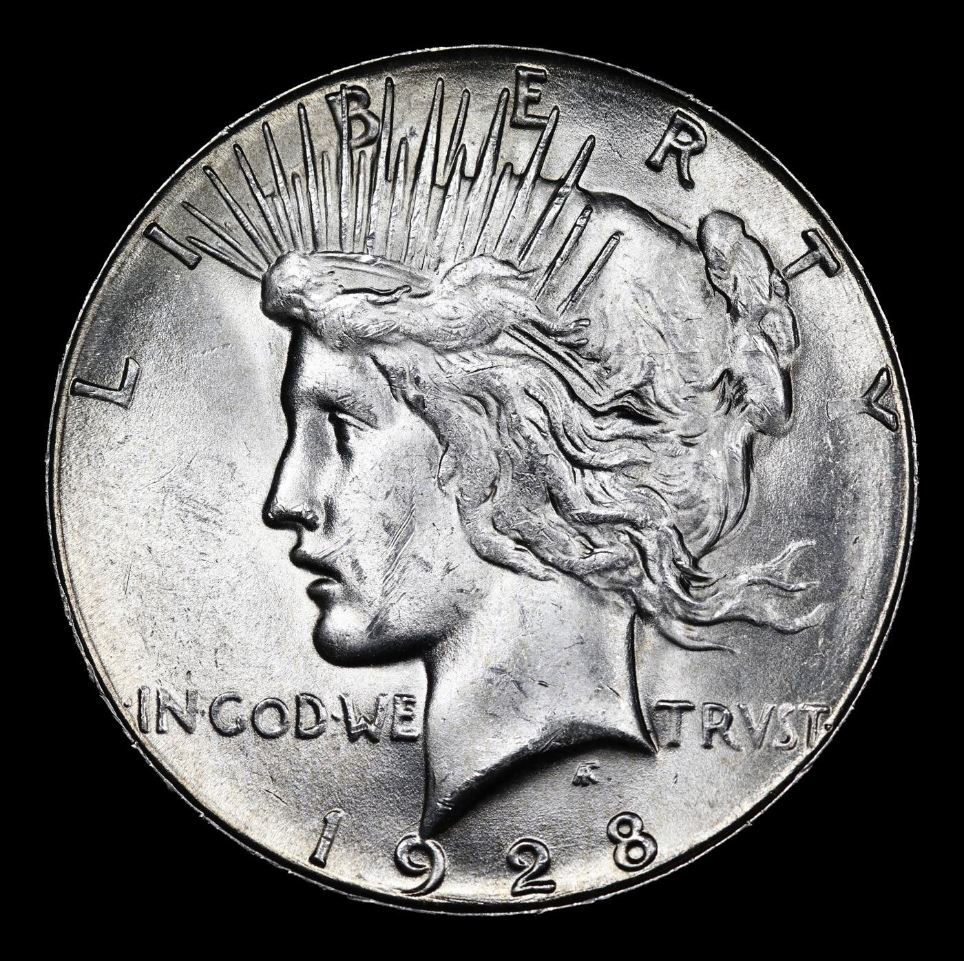 ***Auction Highlight*** 1928-s Peace Dollar $1 Graded ms63+ By SEGS (fc)