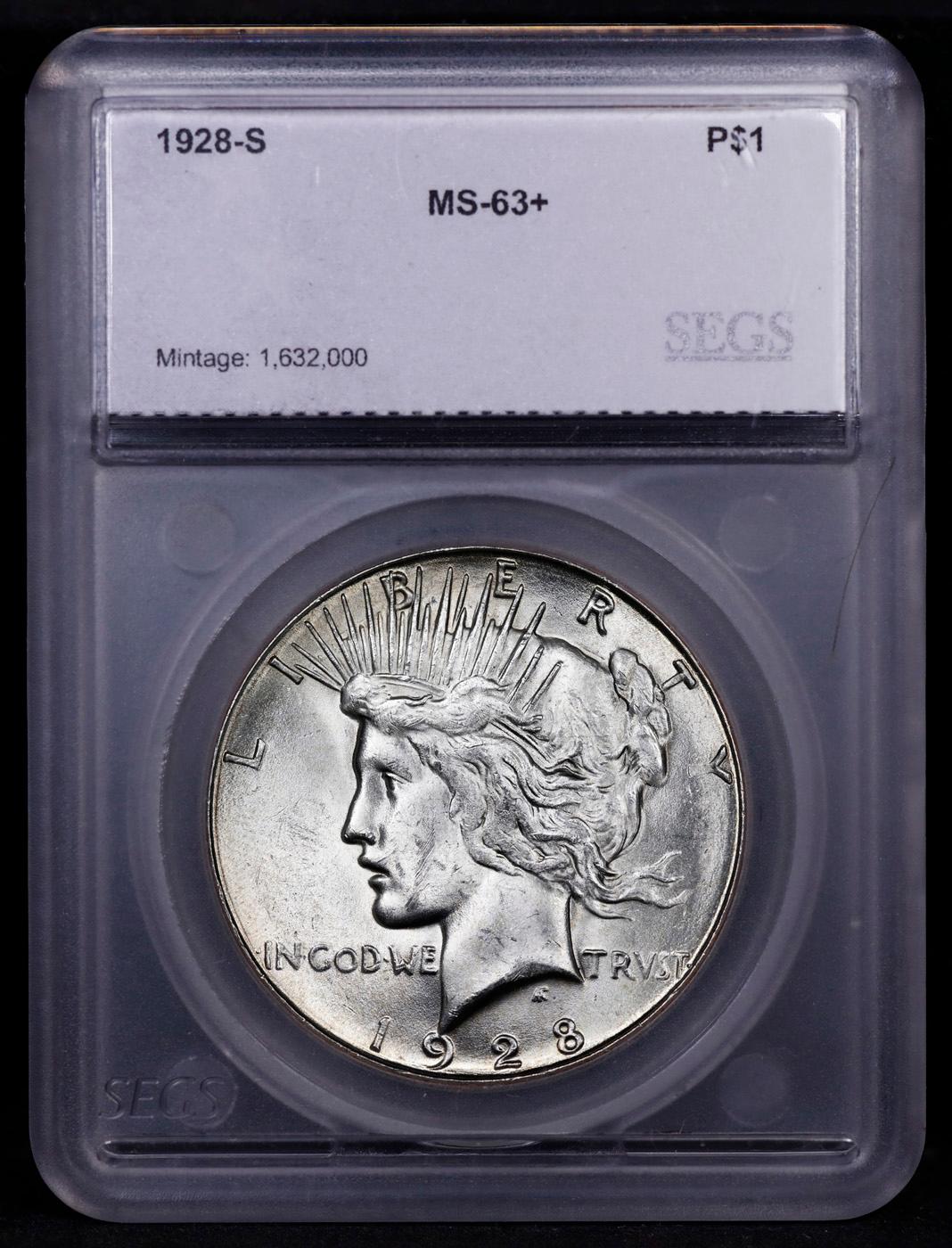 ***Auction Highlight*** 1928-s Peace Dollar $1 Graded ms63+ By SEGS (fc)