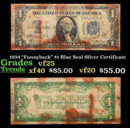 1934 "Funnyback" $1 Blue Seal Silver Certificate Grades vf+