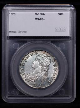 ***Auction Highlight*** 1826 Capped Bust Half Dollar O-108A 50c Graded ms63+ By SEGS (fc)