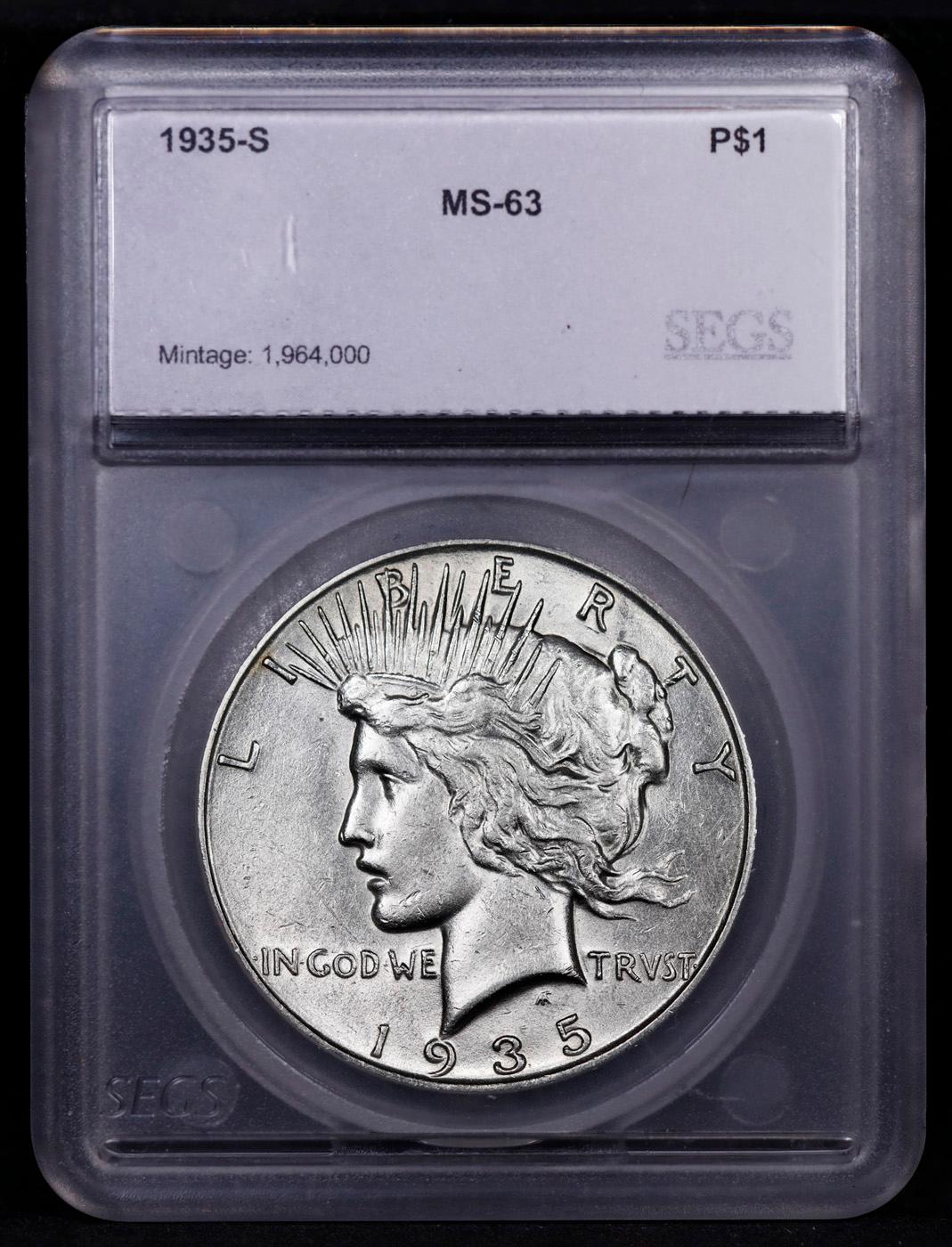 ***Auction Highlight*** 1935-s Peace Dollar $1 Graded ms63 BY SEGS (fc)
