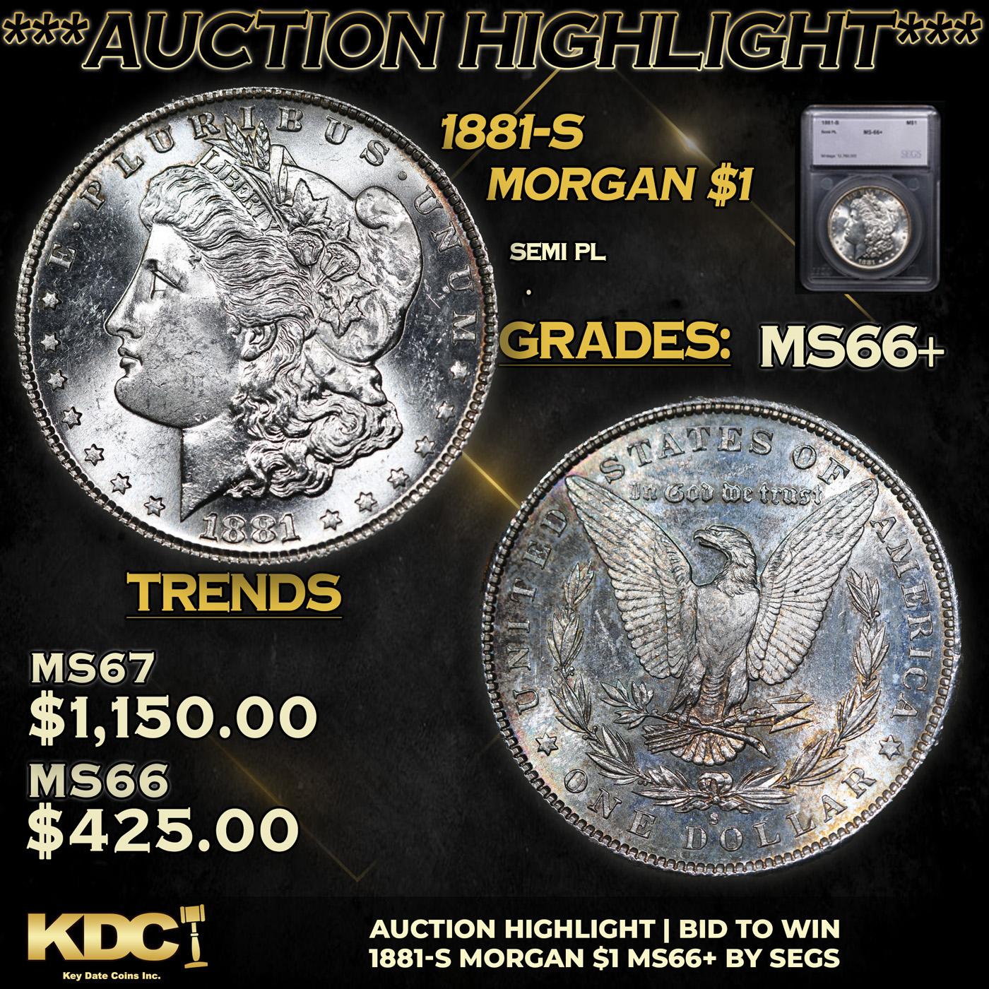 ***Auction Highlight*** 1881-s Morgan Dollar 1 Graded ms66+ By SEGS (fc)