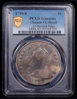 ***Auction Highlight*** PCGS 1799/8 13 Stars Reverse Draped Bust Dollar BB-143/B-2 R-4 $1 Graded vg