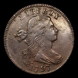 ***Auction Highlight*** 1797 Gripped edge Rev '95 Draped Bust Large Cent S-120b 1c Graded au55 By SE