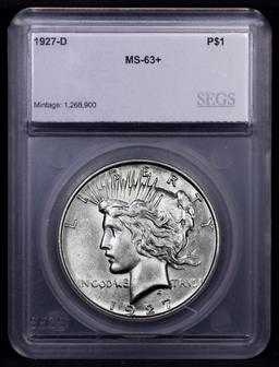 ***Auction Highlight*** 1927-d Peace Dollar $1 Graded ms63+ By SEGS (fc)