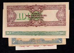 Lot of 5 Japanese WWII Invasion Money "JIM" Notes, Various Countries & Denominations Grades