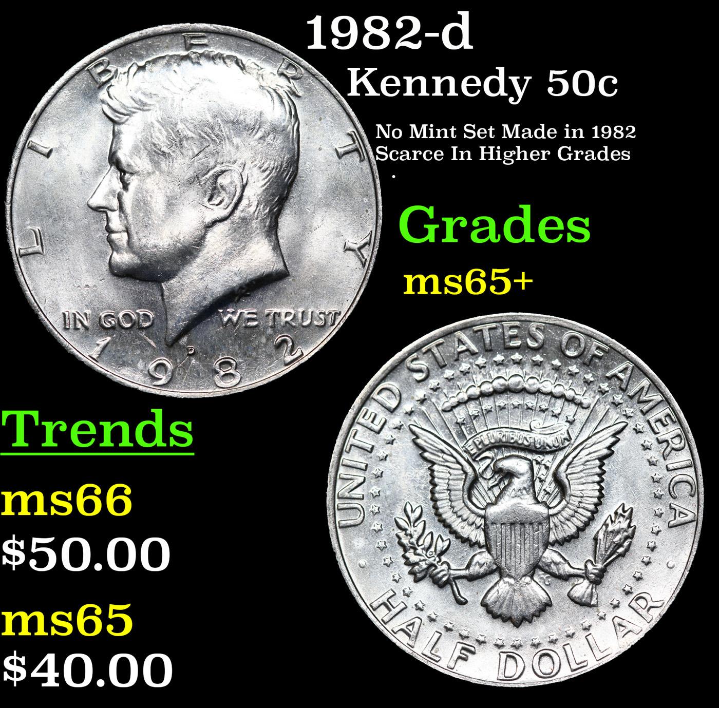 1982-d Kennedy Half Dollar 50c Grades GEM+ Unc