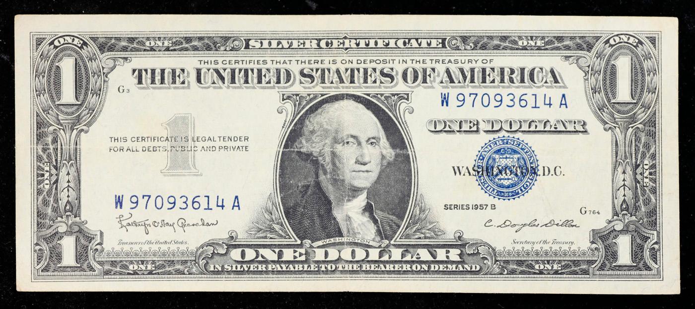 1957B $1 Blue Seal Silver Certificate Grades vf++