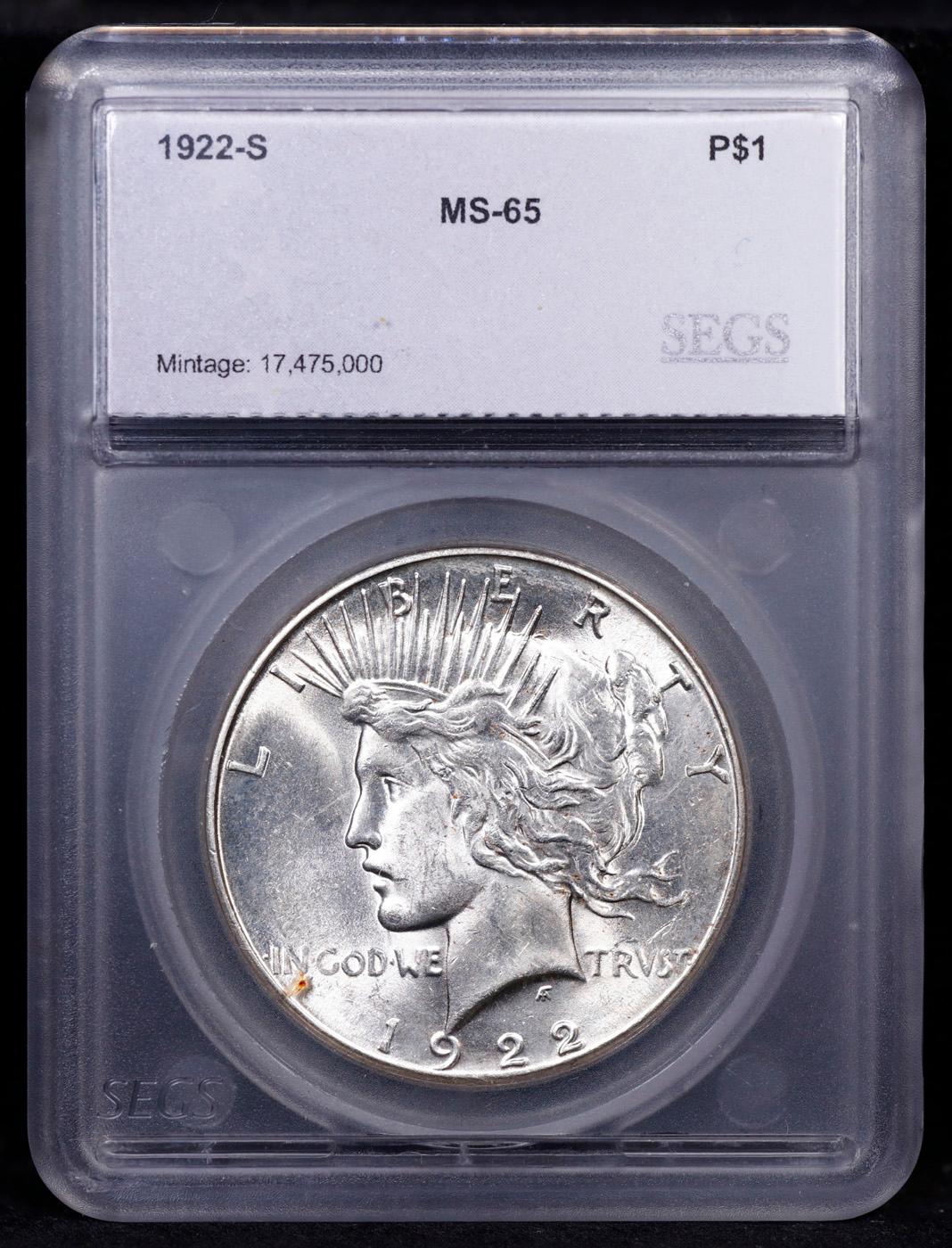 ***Auction Highlight*** 1922-s Peace Dollar $1 Graded ms65 BY SEGS (fc)