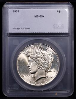 ***Auction Highlight*** 1935-p Peace Dollar $1 Graded ms65+ BY SEGS (fc)