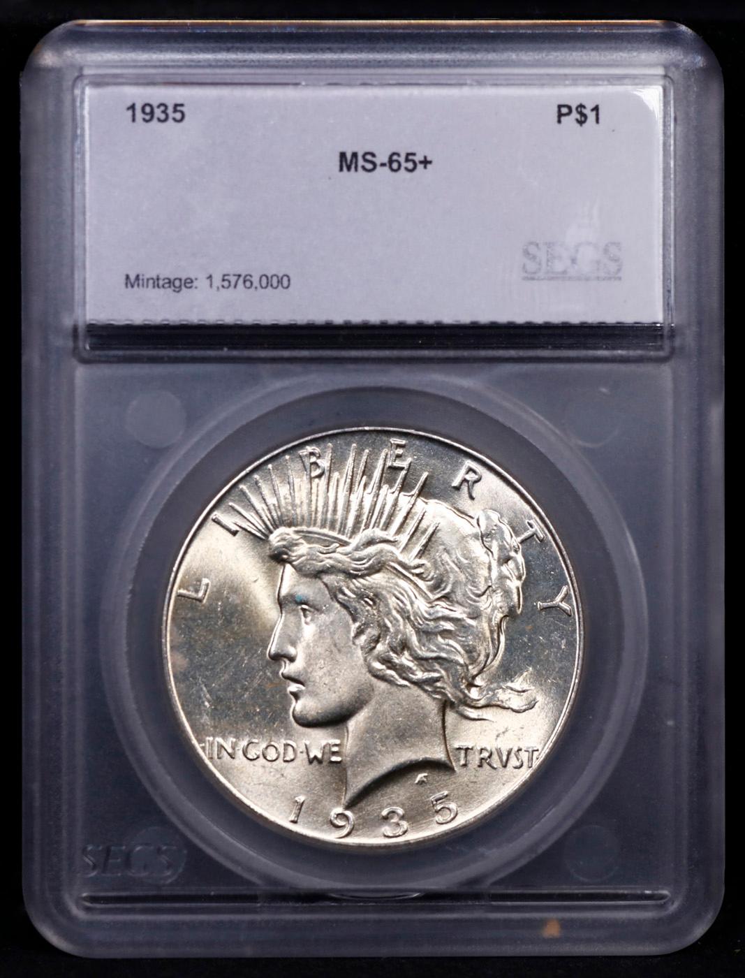 ***Auction Highlight*** 1935-p Peace Dollar $1 Graded ms65+ BY SEGS (fc)