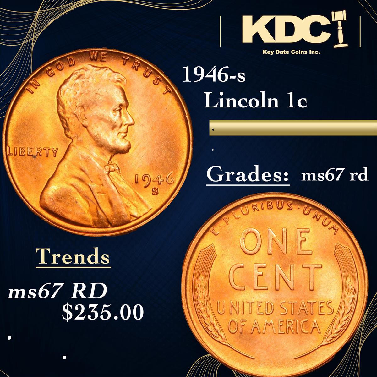 1946-s Lincoln Cent 1c Grades GEM++ Unc RD