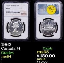 NGC 1963 Canada Silver Dollar $1 Graded ms64 BY NGC