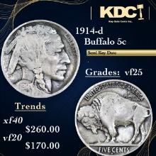 1914-d Buffalo Nickel 5c Grades vf+