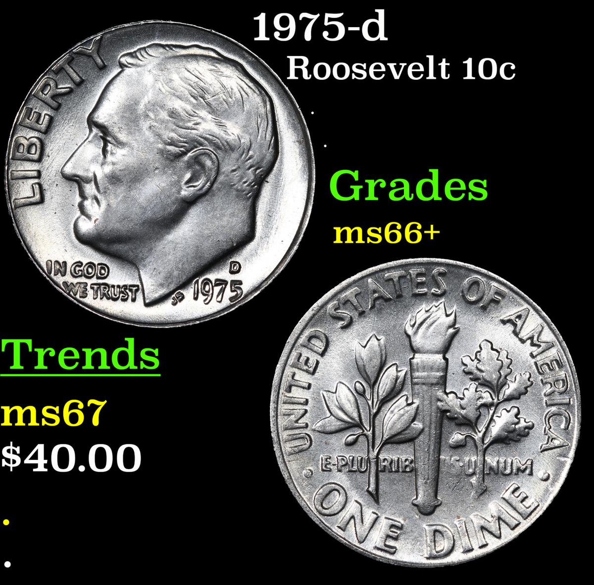 1975-d Roosevelt Dime 10c Grades GEM++ Unc