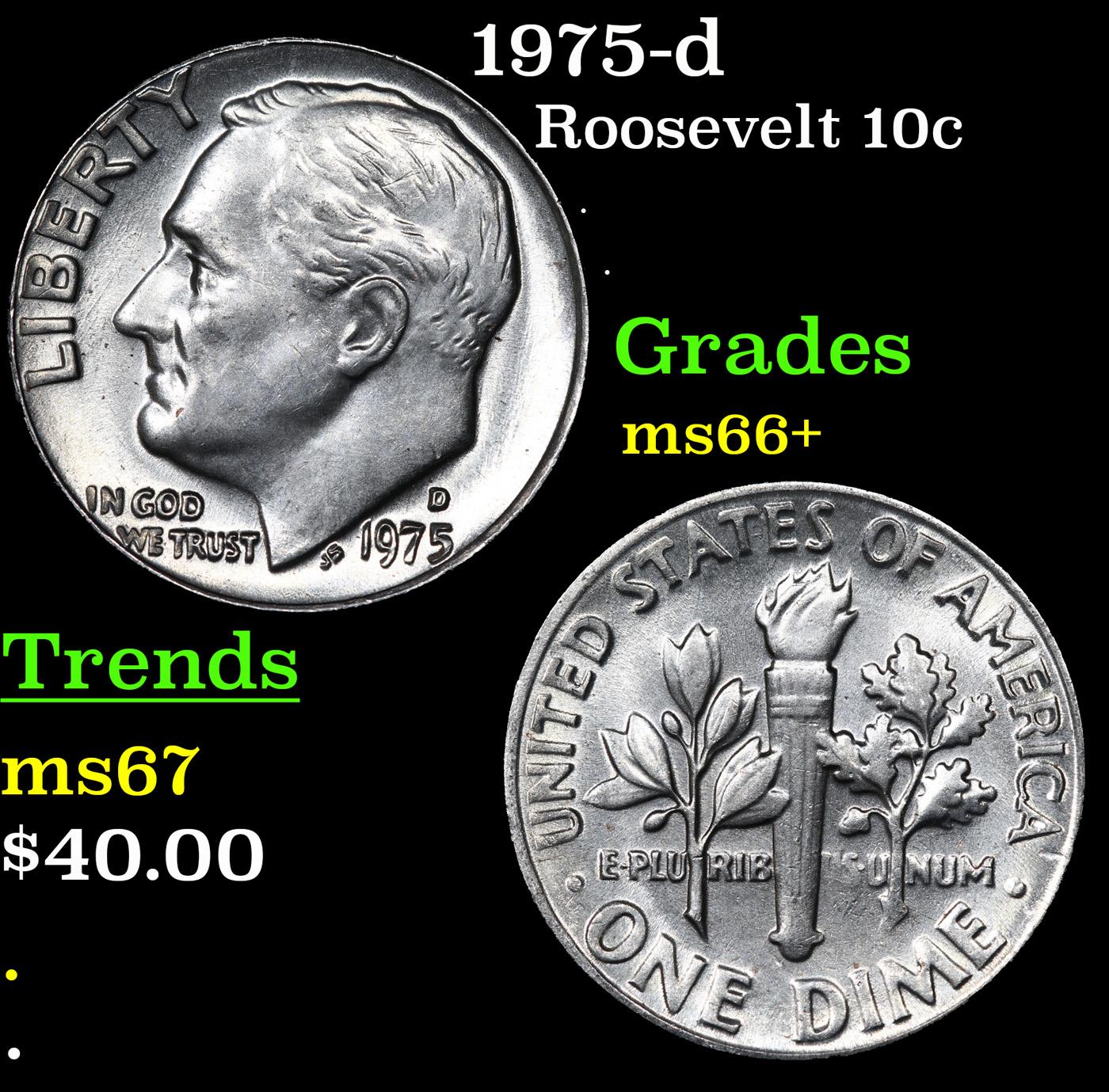 1975-d Roosevelt Dime 10c Grades GEM++ Unc