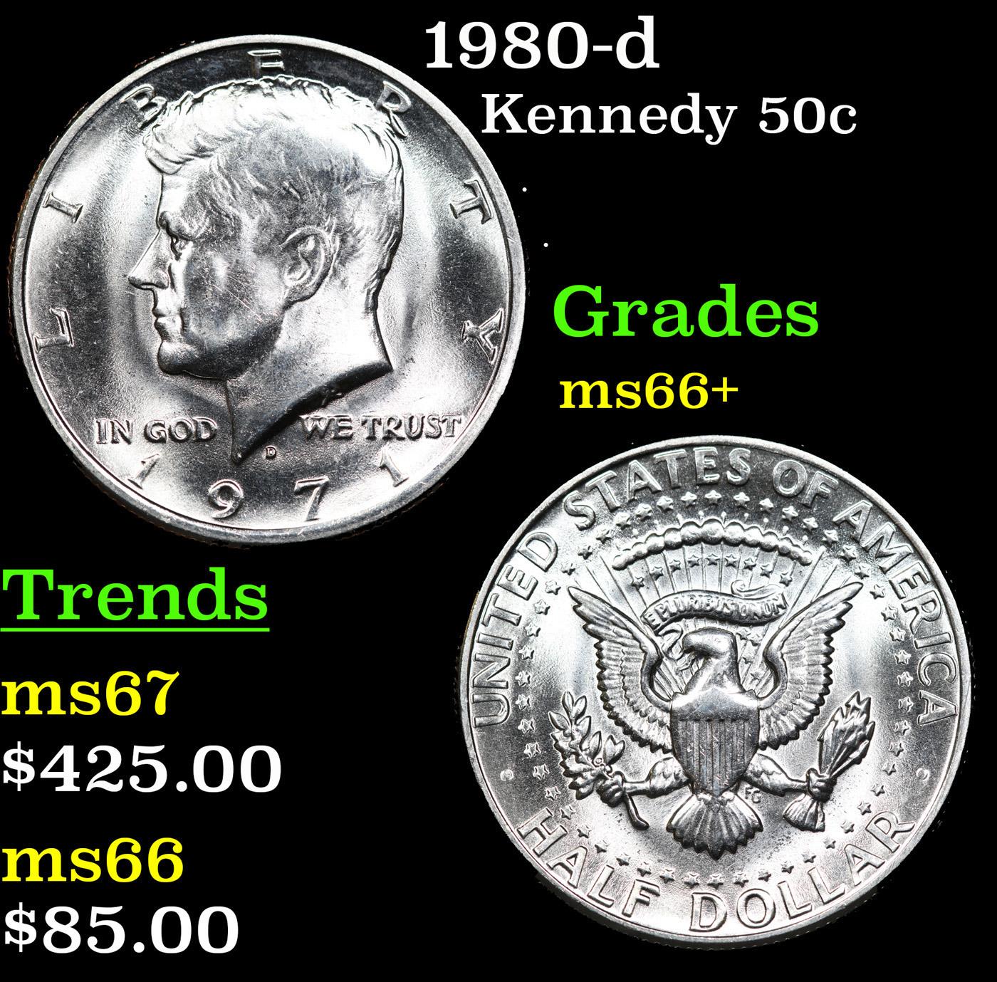 1980-d Kennedy Half Dollar 50c Grades GEM++ Unc