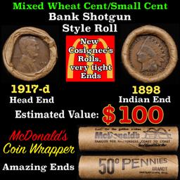 Lincoln Wheat Cent 1c Mixed Roll Orig Brandt McDonalds Wrapper, 1917-d end, 1898 Indian other end