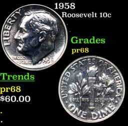 Proof 1958 Roosevelt Dime 10c Grades GEM++ Proof