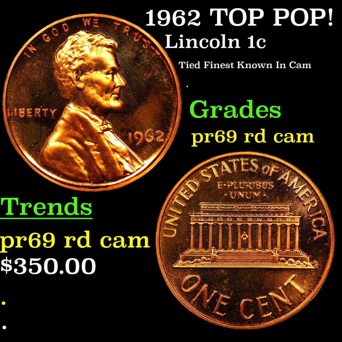 Proof 1962 Lincoln Cent TOP POP! 1c Graded pr69 rd cam BY SEGS