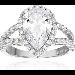 DECADENCE Sterling Silver mm Pear Cut Halo Split Shank Cubic Zirconia Engagement Ring size 9