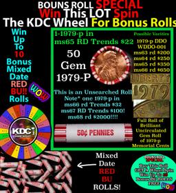 1-10 FREE BU RED Penny rolls with win of this 1979-p SOLID RED BU Lincoln 1c roll incredibly FUN whe