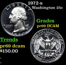 Proof 1972-s Washington Quarter 25c Graded pr69 DCAM By SEGS