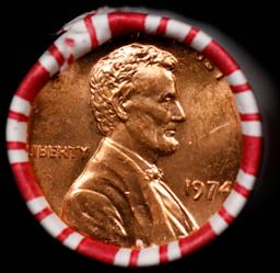 1-10 FREE BU RED Penny rolls with win of this 1974-p SOLID RED BU Lincoln 1c roll incredibly FUN whe