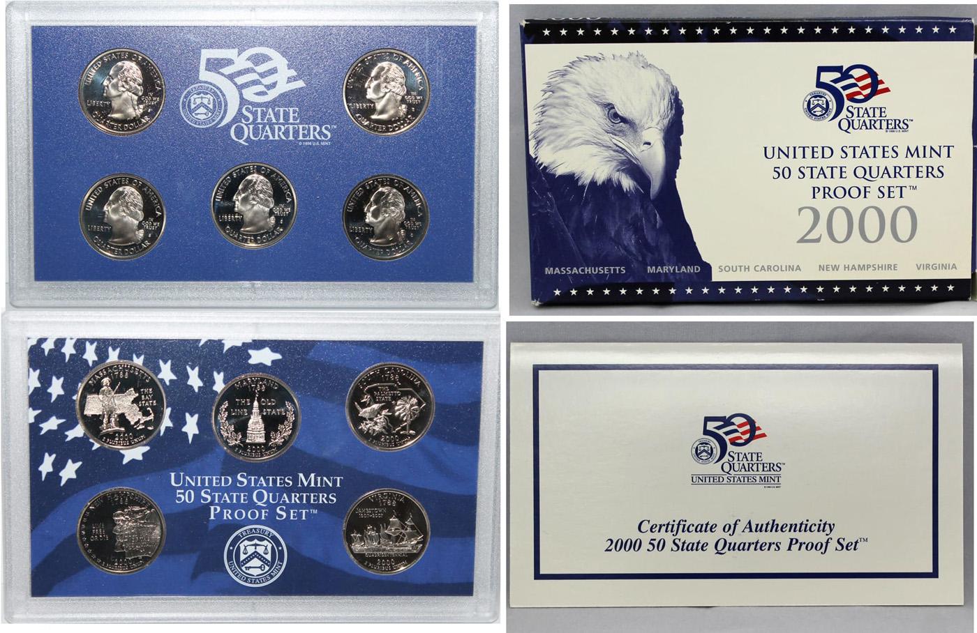 2002 United States Mint Proof Quarters 5 pc set no outer box