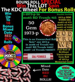 CRAZY Penny Wheel Buy THIS 1973-p solid Red BU Lincoln 1c roll & get 1-10 BU Red rolls FREE WOW