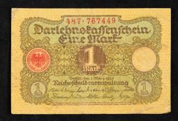 1920 Germany 1 Mark Banknote P# 58 Grades Choice AU/BU Slider