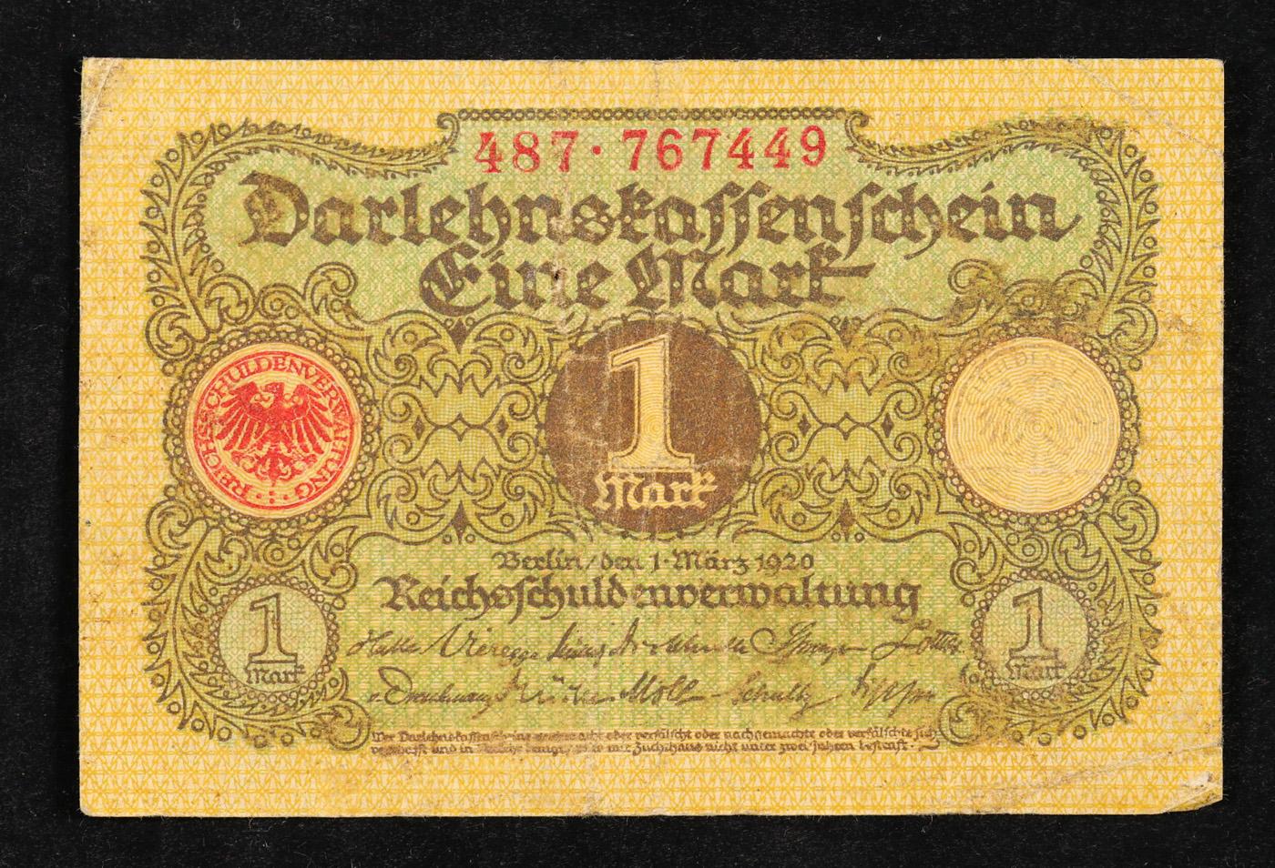 1920 Germany 1 Mark Banknote P# 58 Grades Choice AU/BU Slider