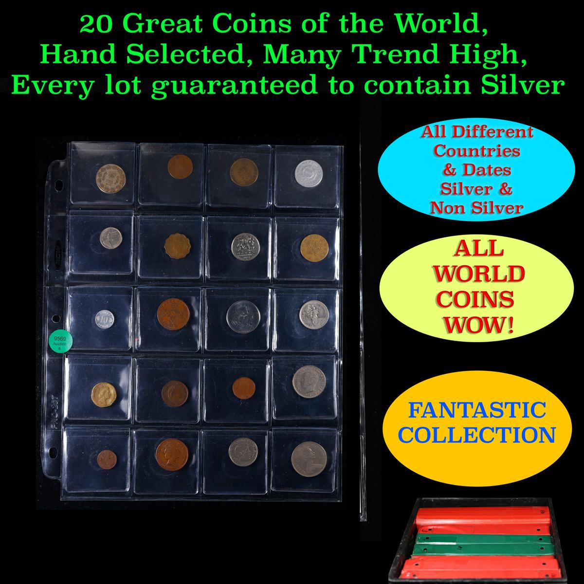 20 Great Coins of the World, hand selected, many trend high, every lot guaranteed to contain Silver.