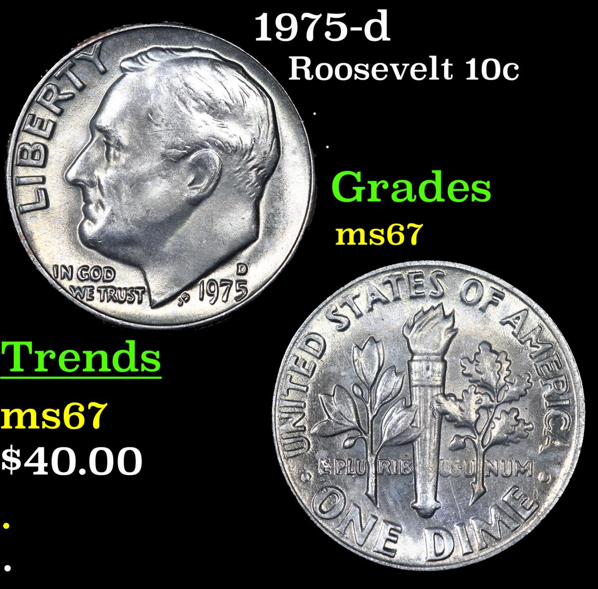 1975-d Roosevelt Dime 10c Grades GEM++ Unc