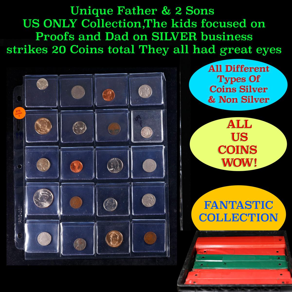 Unique Father & 2 Sons US ONLY Collection,The kids focused on Proofs and Dad on SILVER business stri