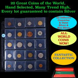 20 Great Coins of the World, hand selected, many trend high, every lot guaranteed to contain Silver.