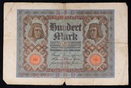 1920 Germany (Weimar) 100 Marks Banknote P# 69a Grades vf+