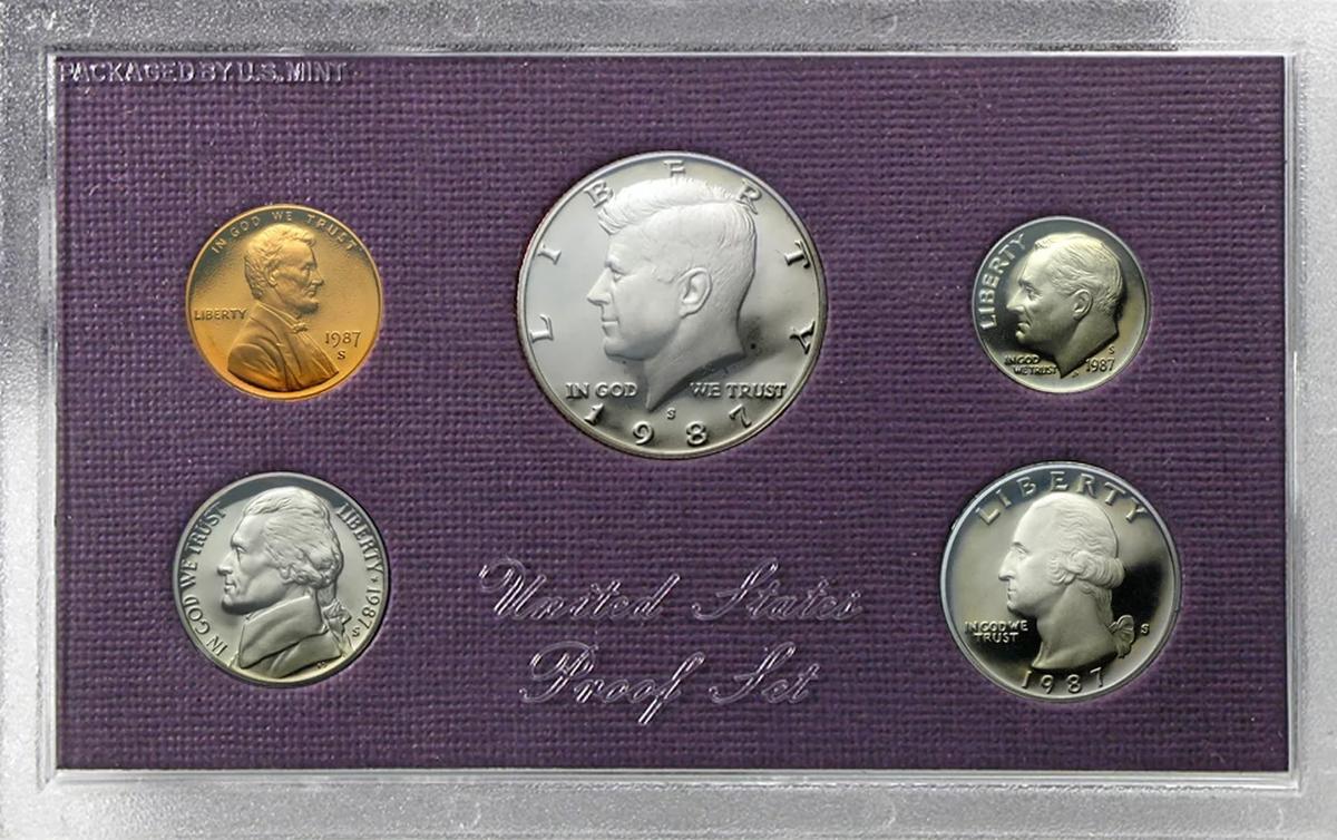 1987 United States Mint Proof Set 5 coins No Outer Box