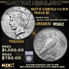 ***Auction Highlight*** 1927-s Peace Dollar VAM-1C2 I-2 R-5 1 Graded ms62 By SEGS (fc)