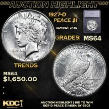 ***Auction Highlight*** 1927-d Peace Dollar 1 Graded ms64 By SEGS (fc)