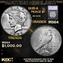 ***Auction Highlight*** 1935-s Peace Dollar 1 Graded ms64 BY SEGS (fc)